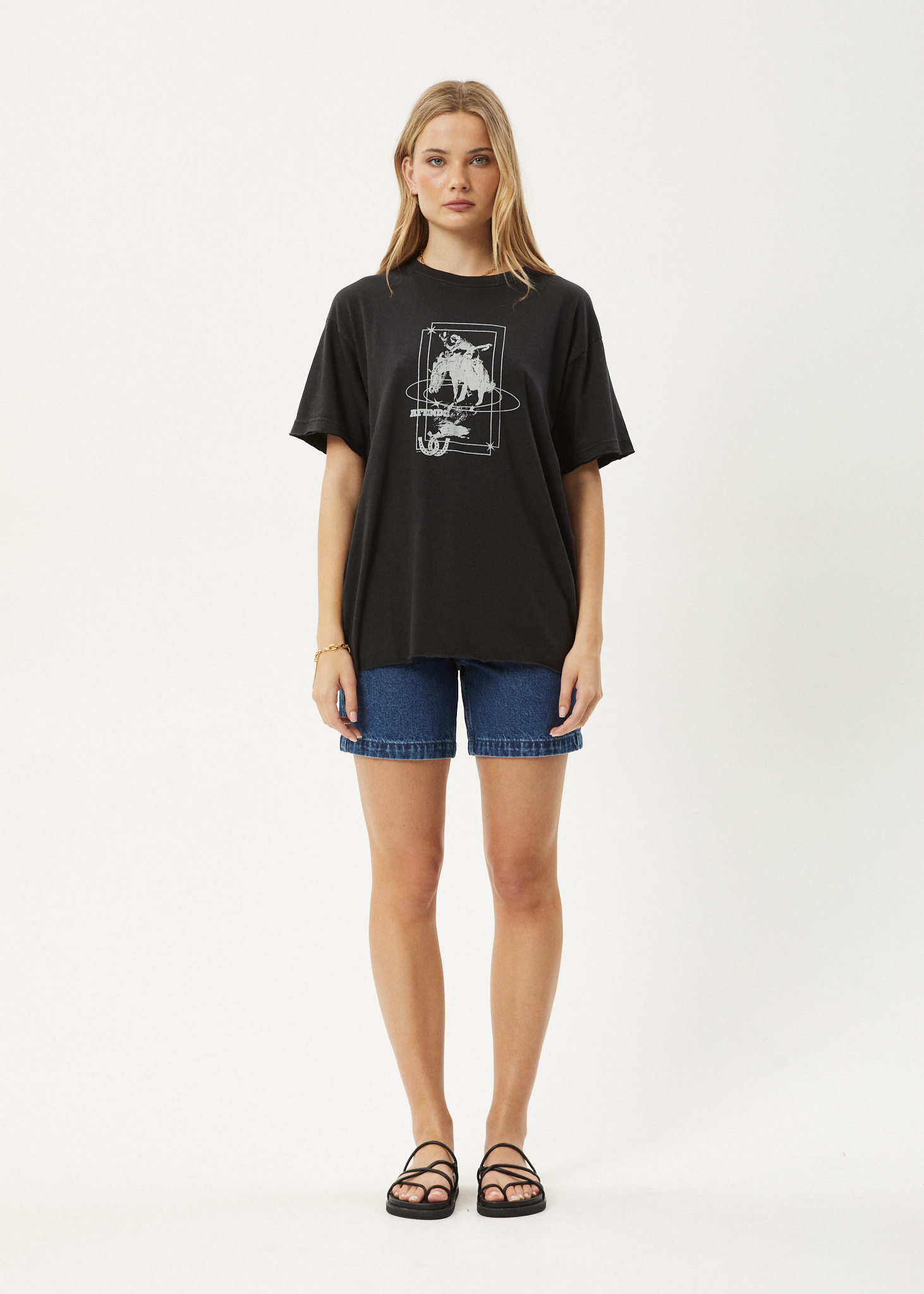 AFENDS Womens Rodeo - Oversized Tee - Stone Black