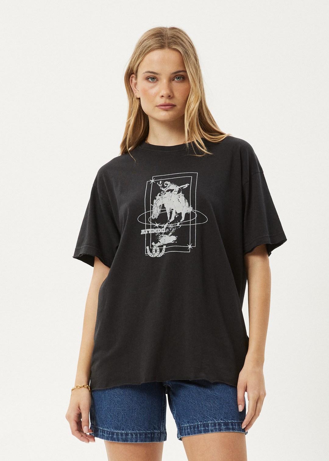 AFENDS Womens Rodeo - Oversized Tee - Stone Black 