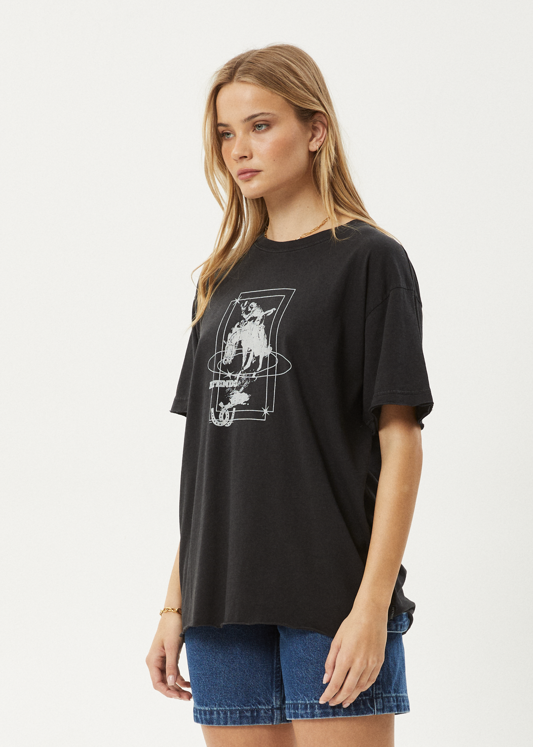 AFENDS Womens Rodeo - Oversized Tee - Stone Black 