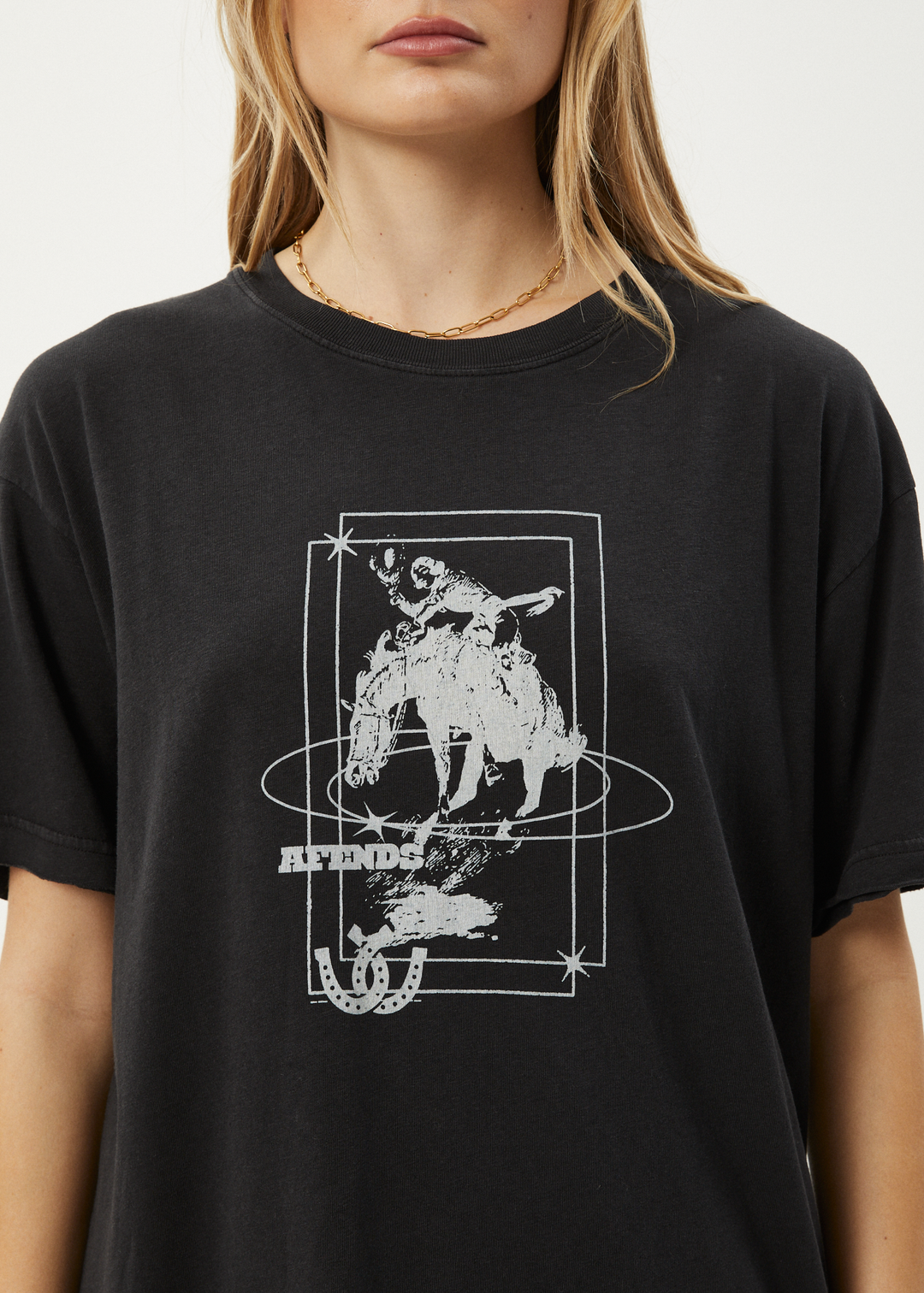 AFENDS Womens Rodeo - Oversized Tee - Stone Black 