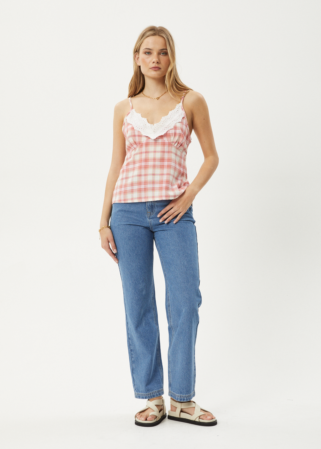 AFENDS Womens Kayla - Check Cami - Pink Check 