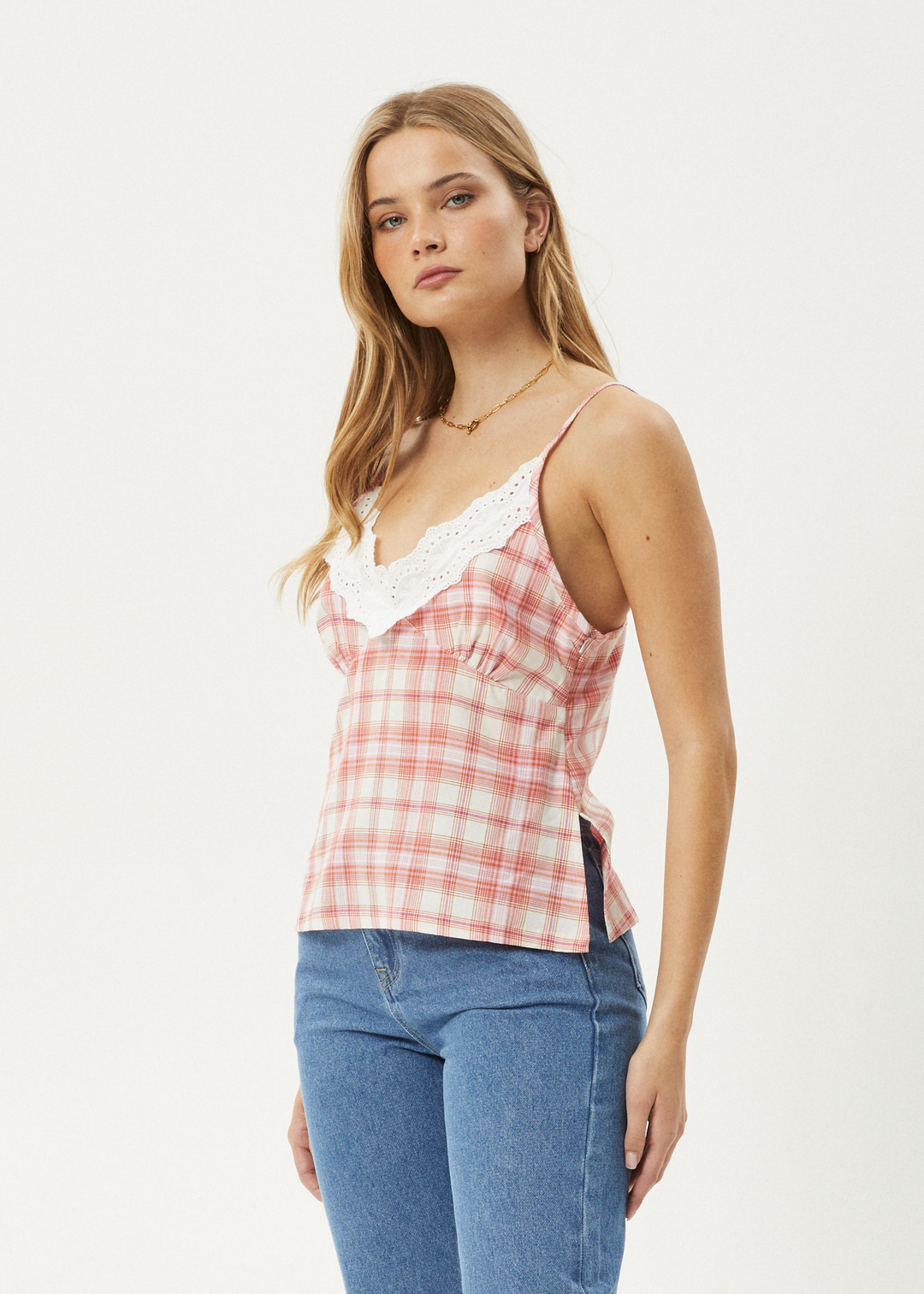 AFENDS Womens Kayla - Check Cami - Pink Check 