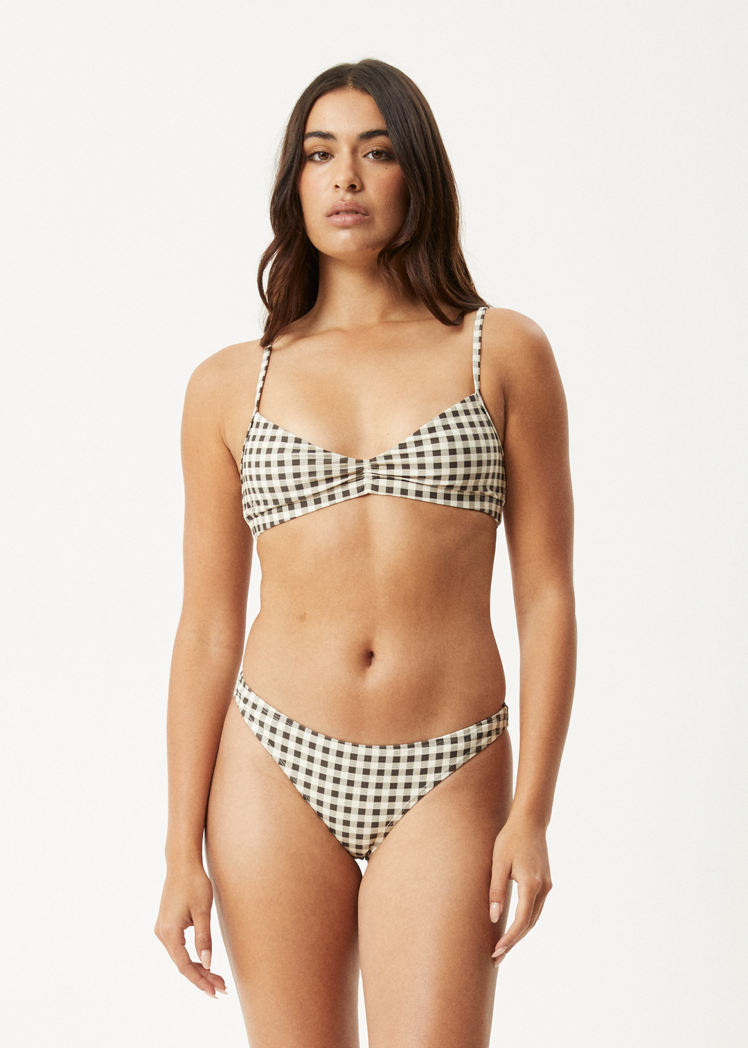 AFENDS Womens Gambet - Check Bikini Top - Black / Sand 