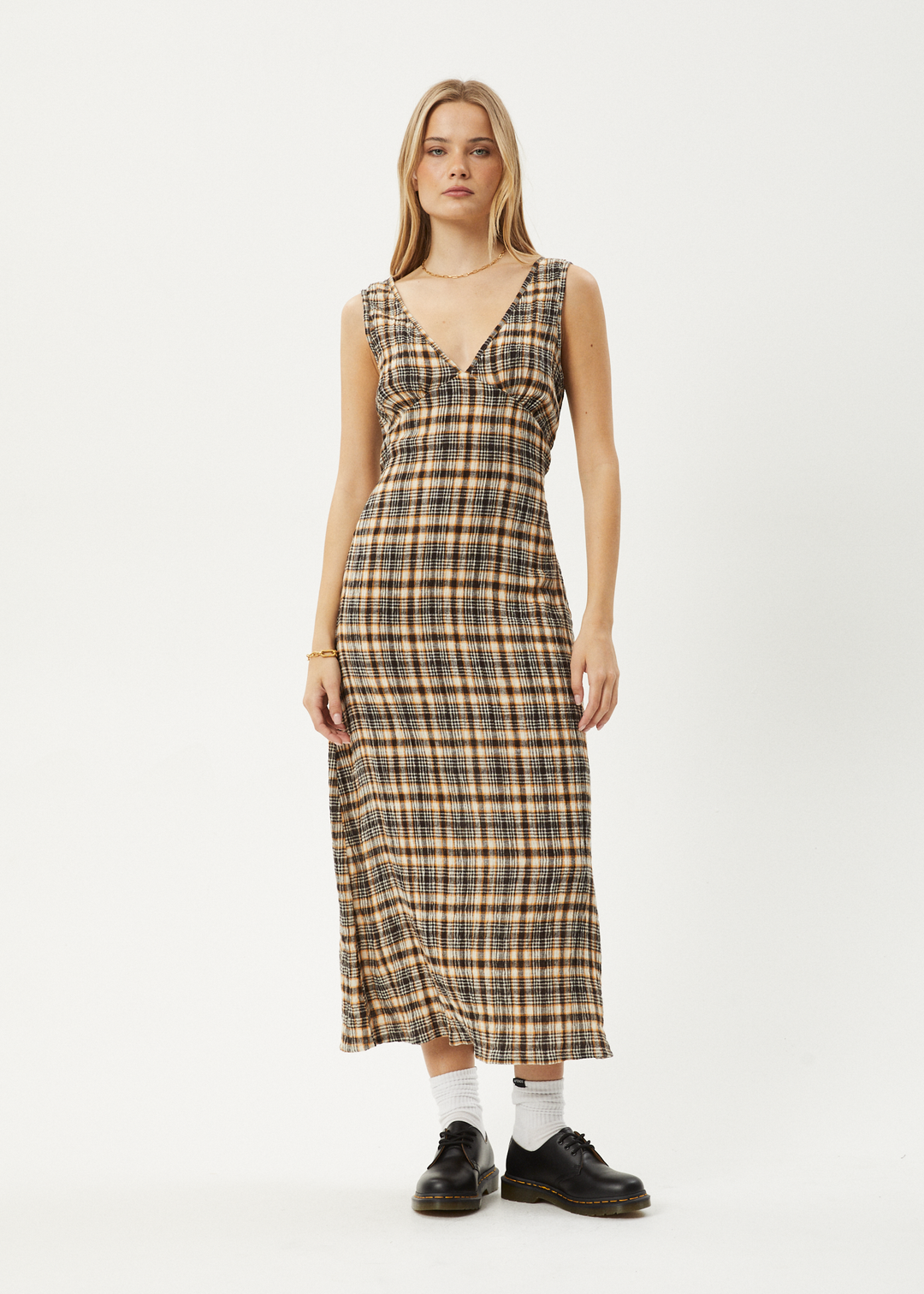 AFENDS Womens Check Out - Seersucker Maxi Dress - Moonbeam Check 