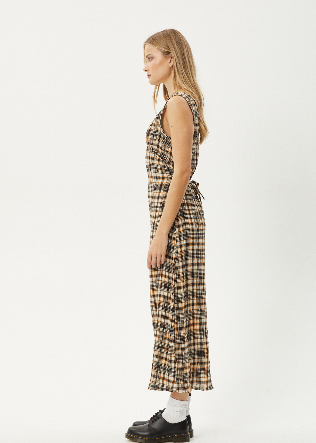 AFENDS Womens Check Out - Seersucker Maxi Dress - Moonbeam Check 