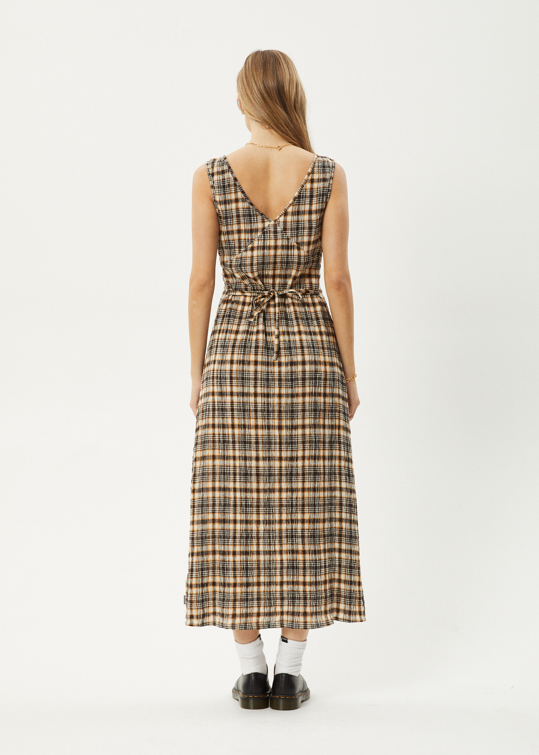 AFENDS Womens Check Out - Seersucker Maxi Dress - Moonbeam Check 