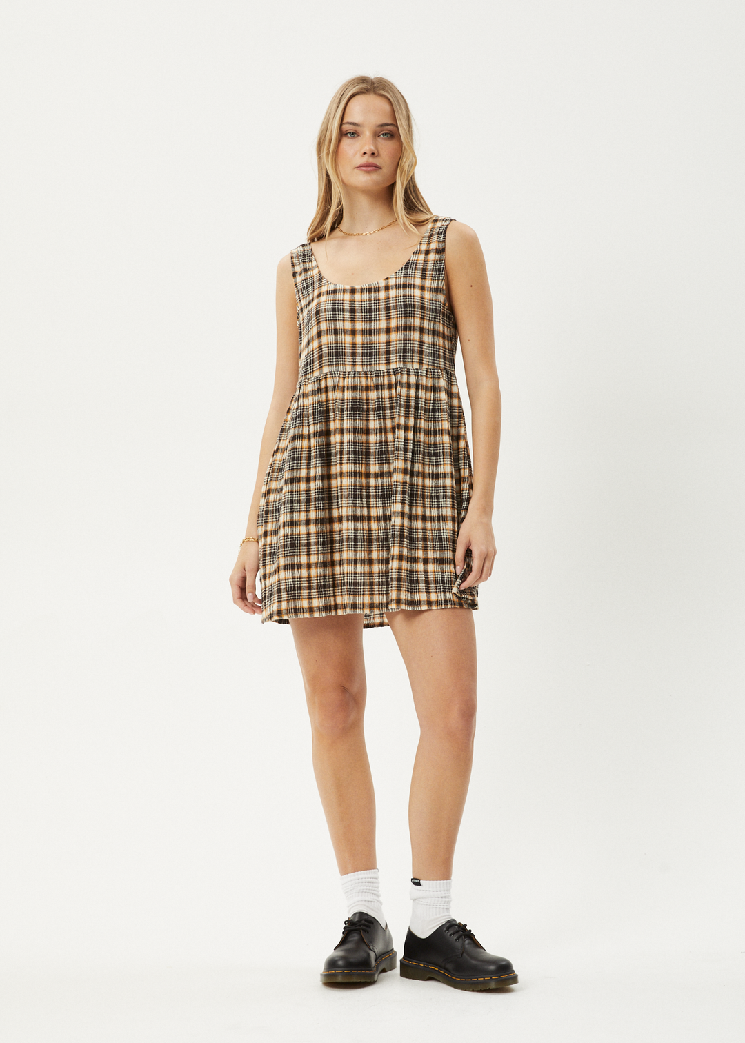 AFENDS Womens Check Out Jesse - Seersucker Mini Dress - Moonbeam Check 