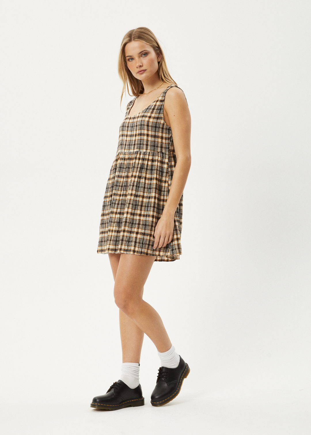 AFENDS Womens Check Out Jesse - Seersucker Mini Dress - Moonbeam Check 