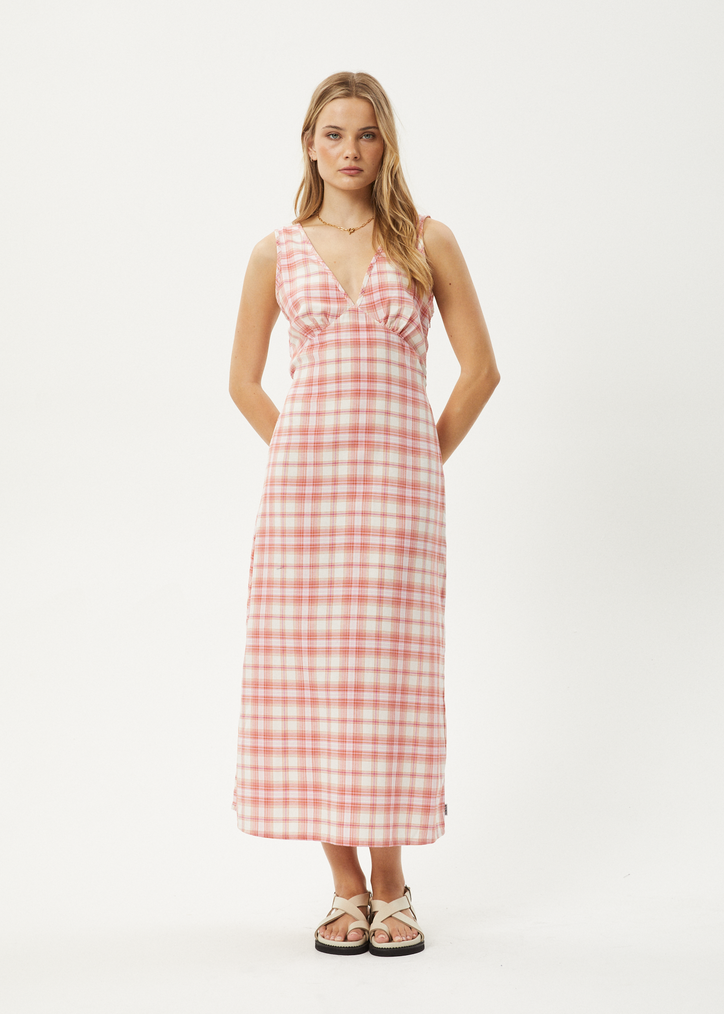 Women's Casual Style Summer Maxi Dress | V Neckline | AFENDS Womens Kayla - Check Maxi Dress