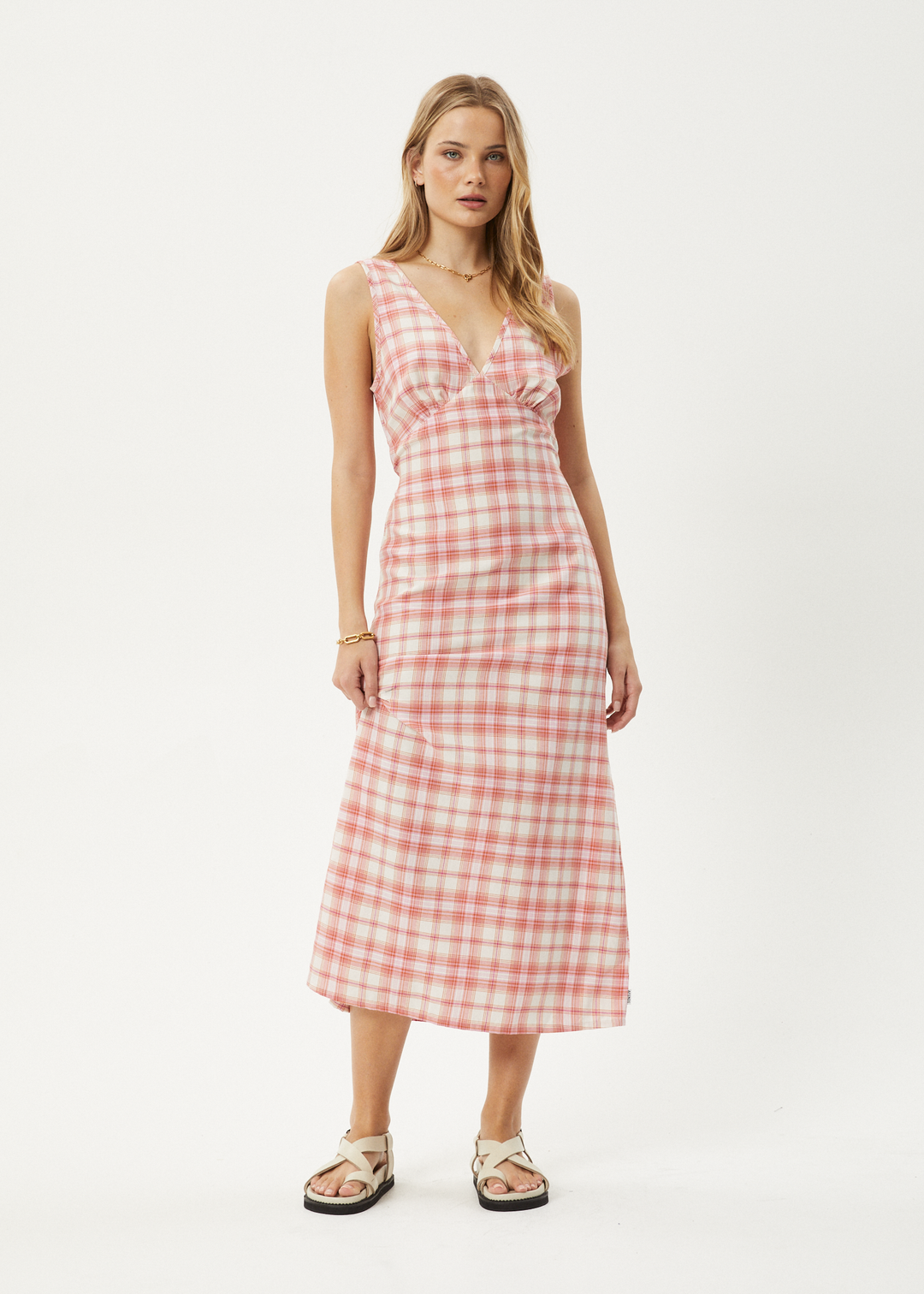 AFENDS Womens Kayla - Check Maxi Dress - Pink Check 