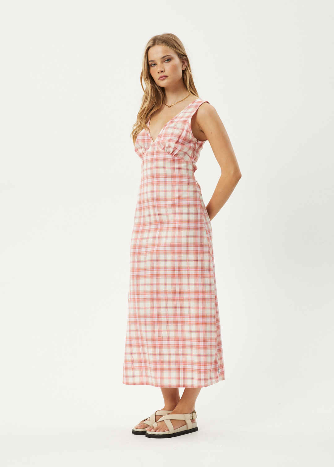 AFENDS Womens Kayla - Check Maxi Dress - Pink Check 