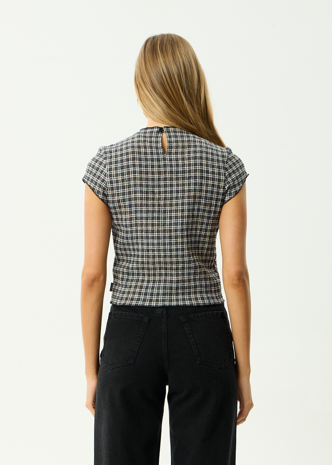 AFENDS Womens Wren Asta - Seersucker Top - Steel Check