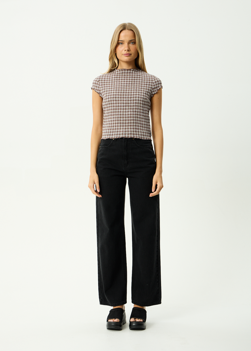 AFENDS Womens Wren Base - Seersucker Top - Coffee Check