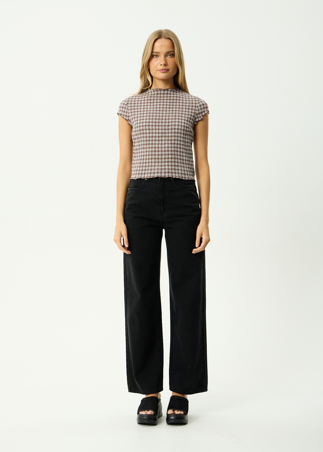 AFENDS Womens Wren Base - Seersucker Top - Coffee Check