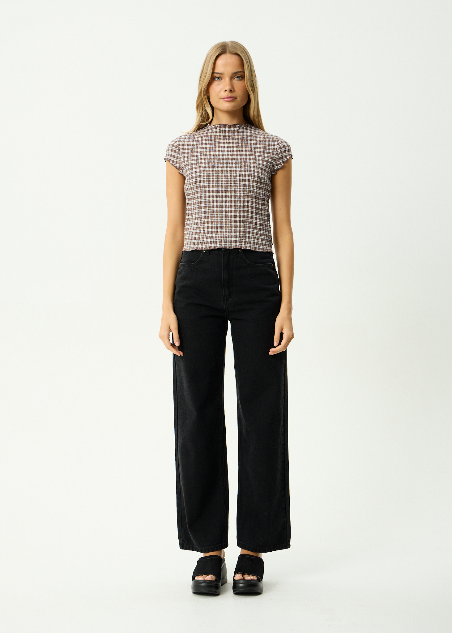 AFENDS Womens Wren Base - Seersucker Top - Coffee Check