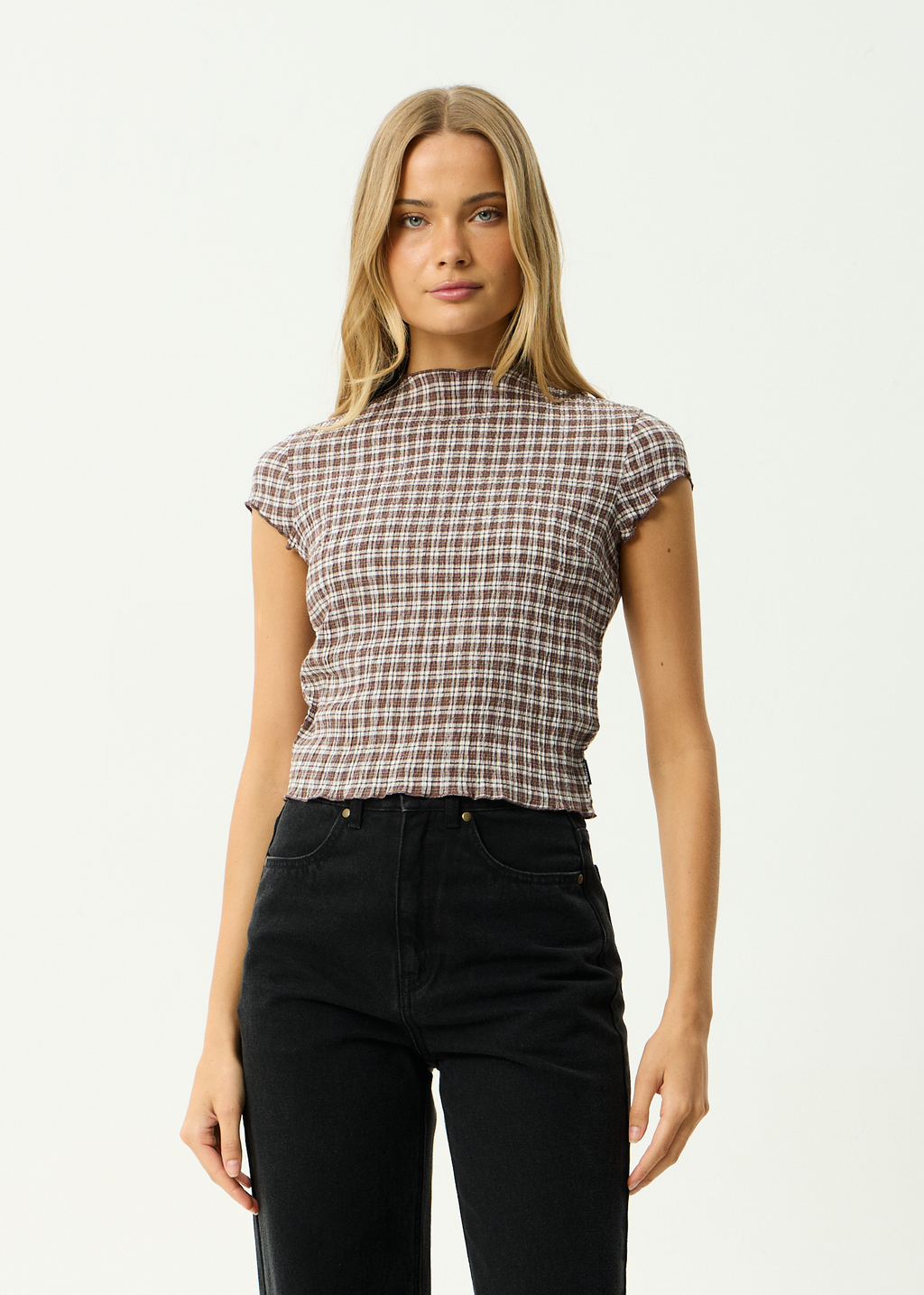 AFENDS Womens Wren Base - Seersucker Top - Coffee Check
