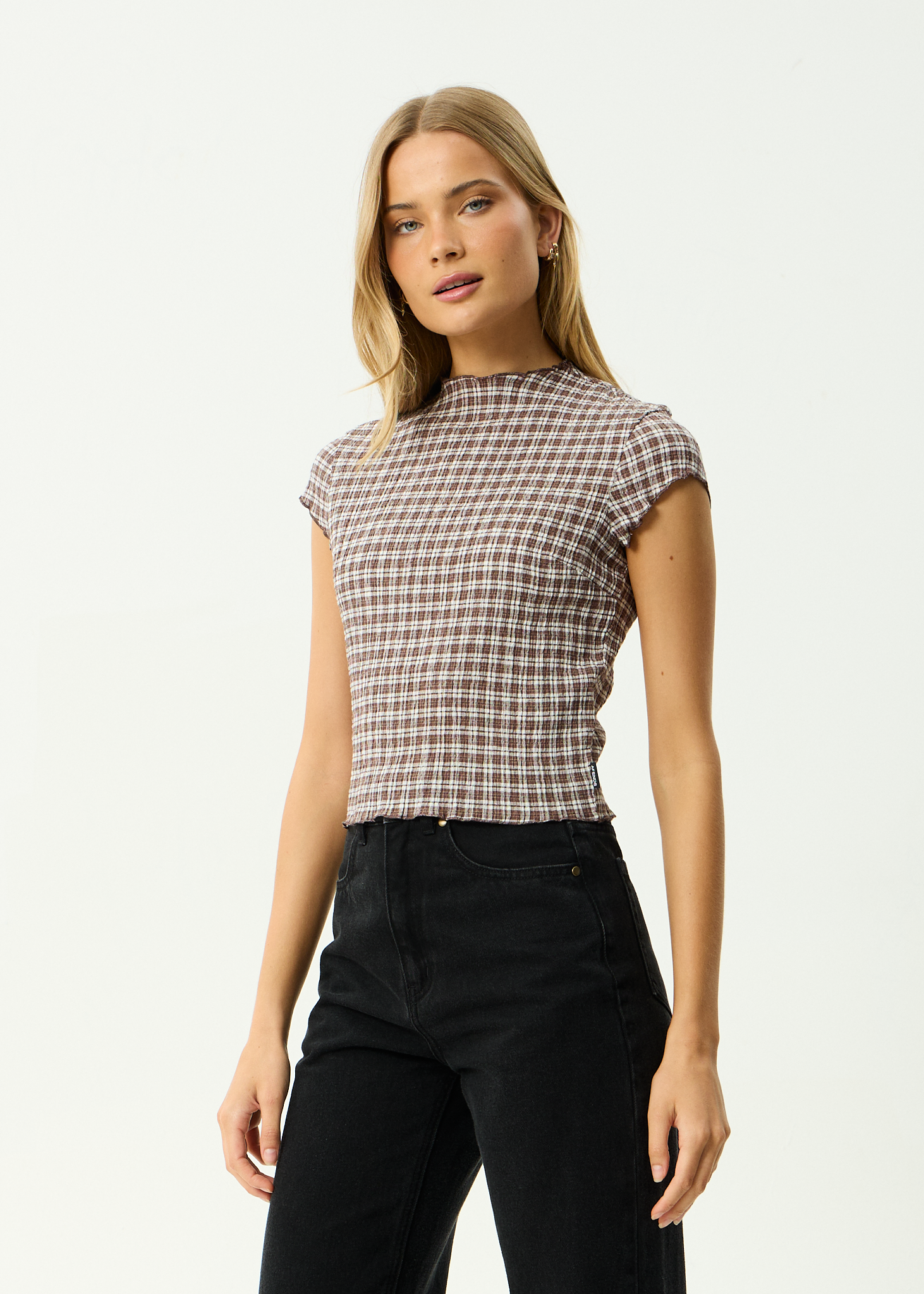 AFENDS Womens Wren Base - Seersucker Top - Coffee Check