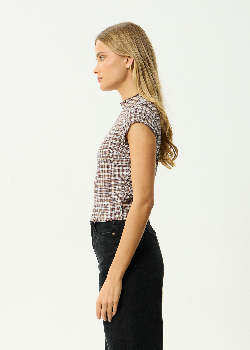 AFENDS Womens Wren Base - Seersucker Top - Coffee Check