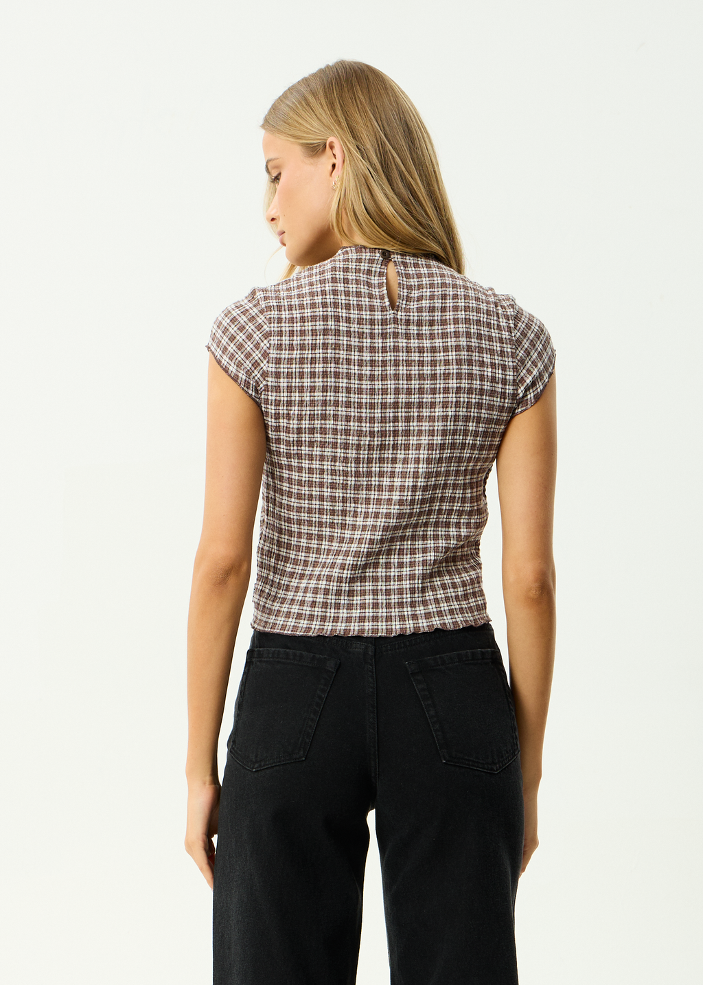 AFENDS Womens Wren Base - Seersucker Top - Coffee Check