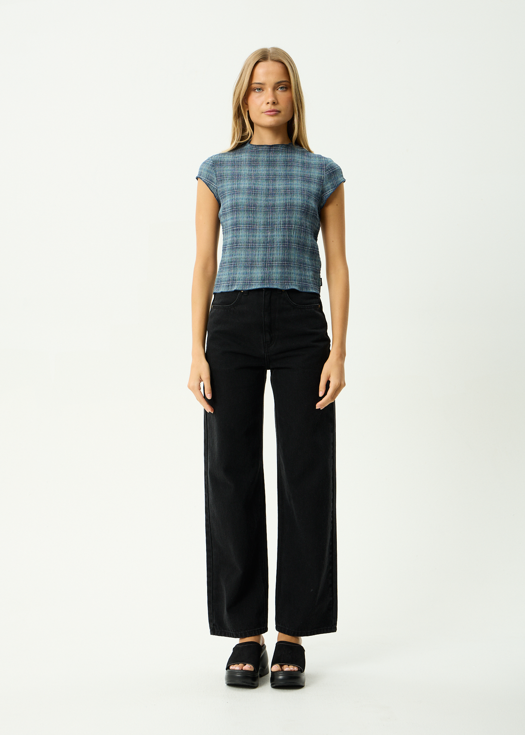 AFENDS Womens Wren Position - Seersucker Top - Navy Check