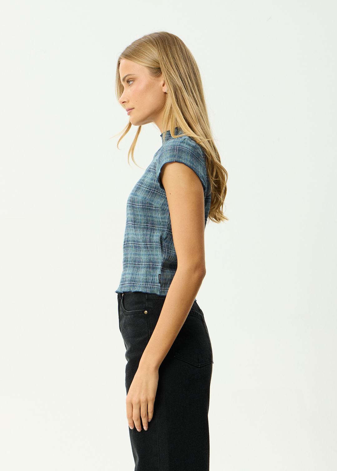 AFENDS Womens Wren Position - Seersucker Top - Navy Check