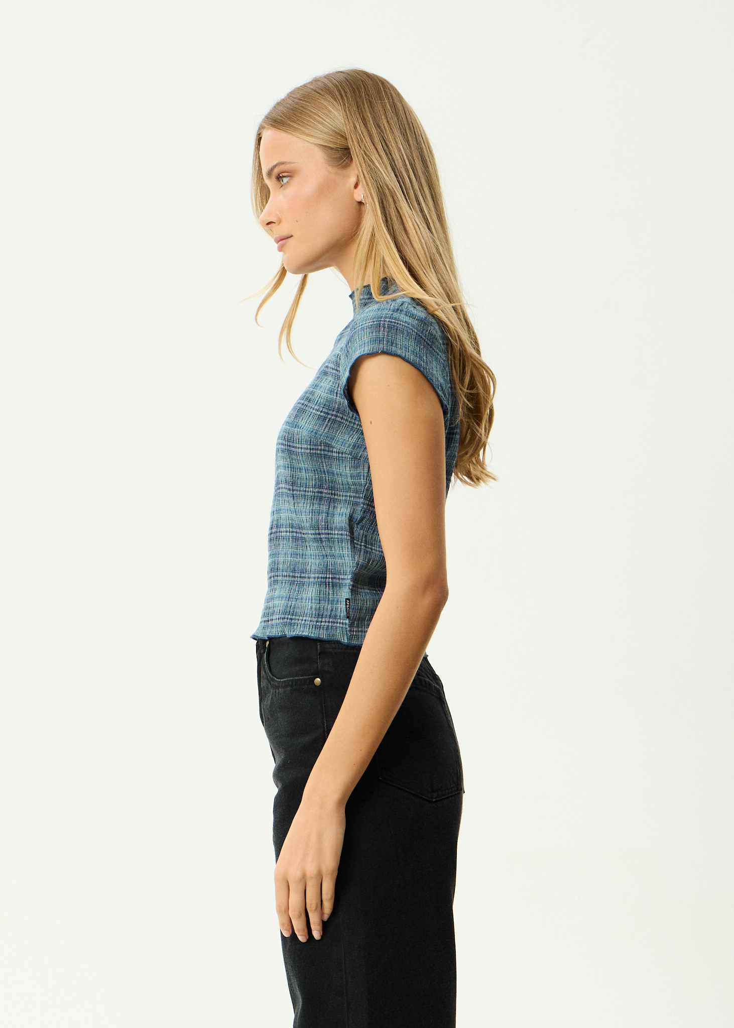 AFENDS Womens Wren Position - Seersucker Top - Navy Check