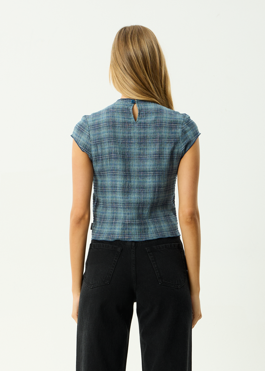 AFENDS Womens Wren Position - Seersucker Top - Navy Check