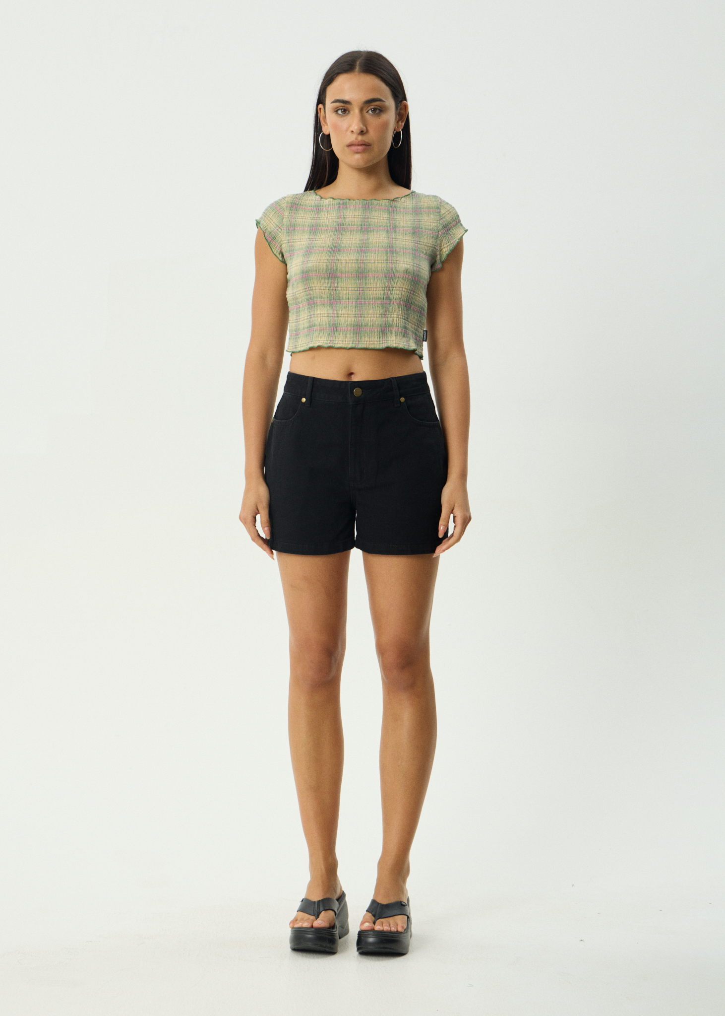 AFENDS Womens Darcy Position - Seersucker Top - Green Check