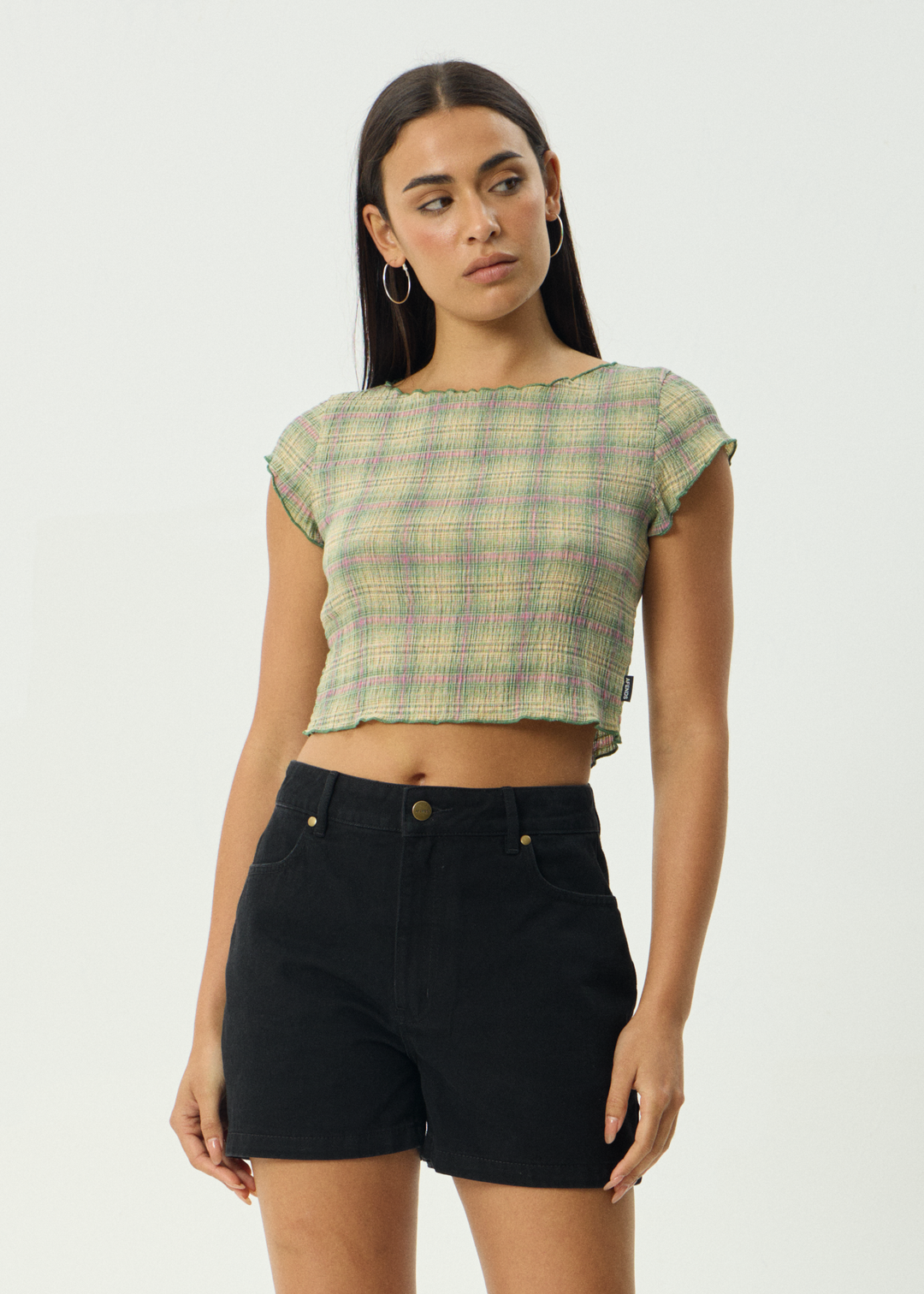 AFENDS Womens Darcy Position - Seersucker Top - Green Check