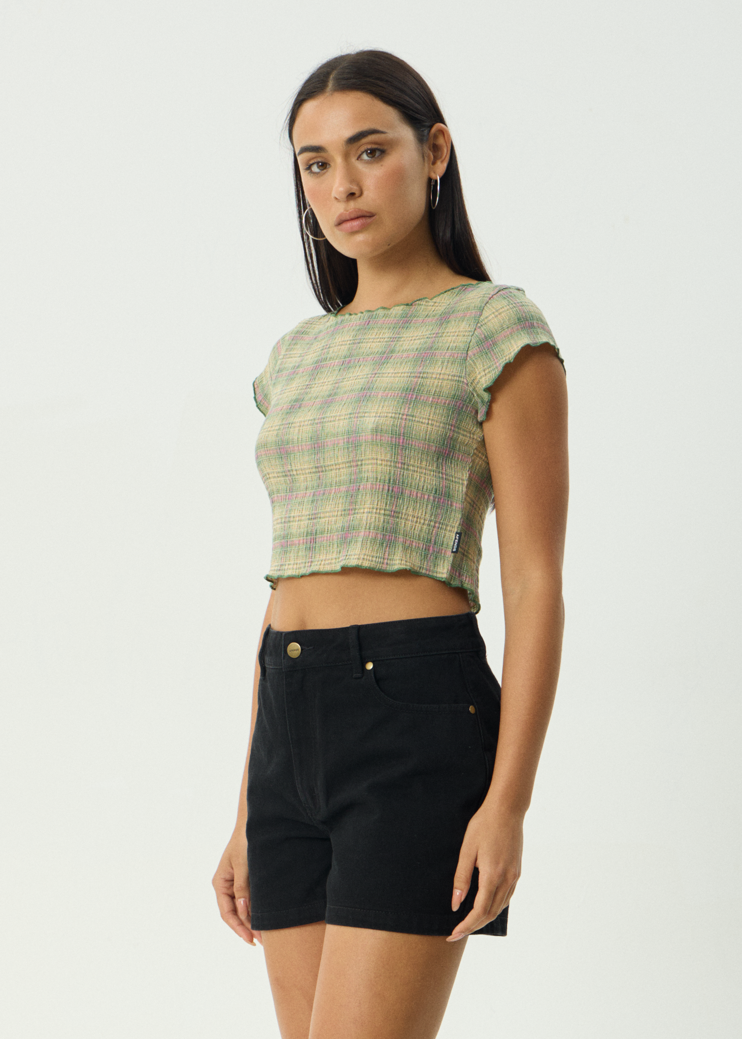 AFENDS Womens Darcy Position - Seersucker Top - Green Check