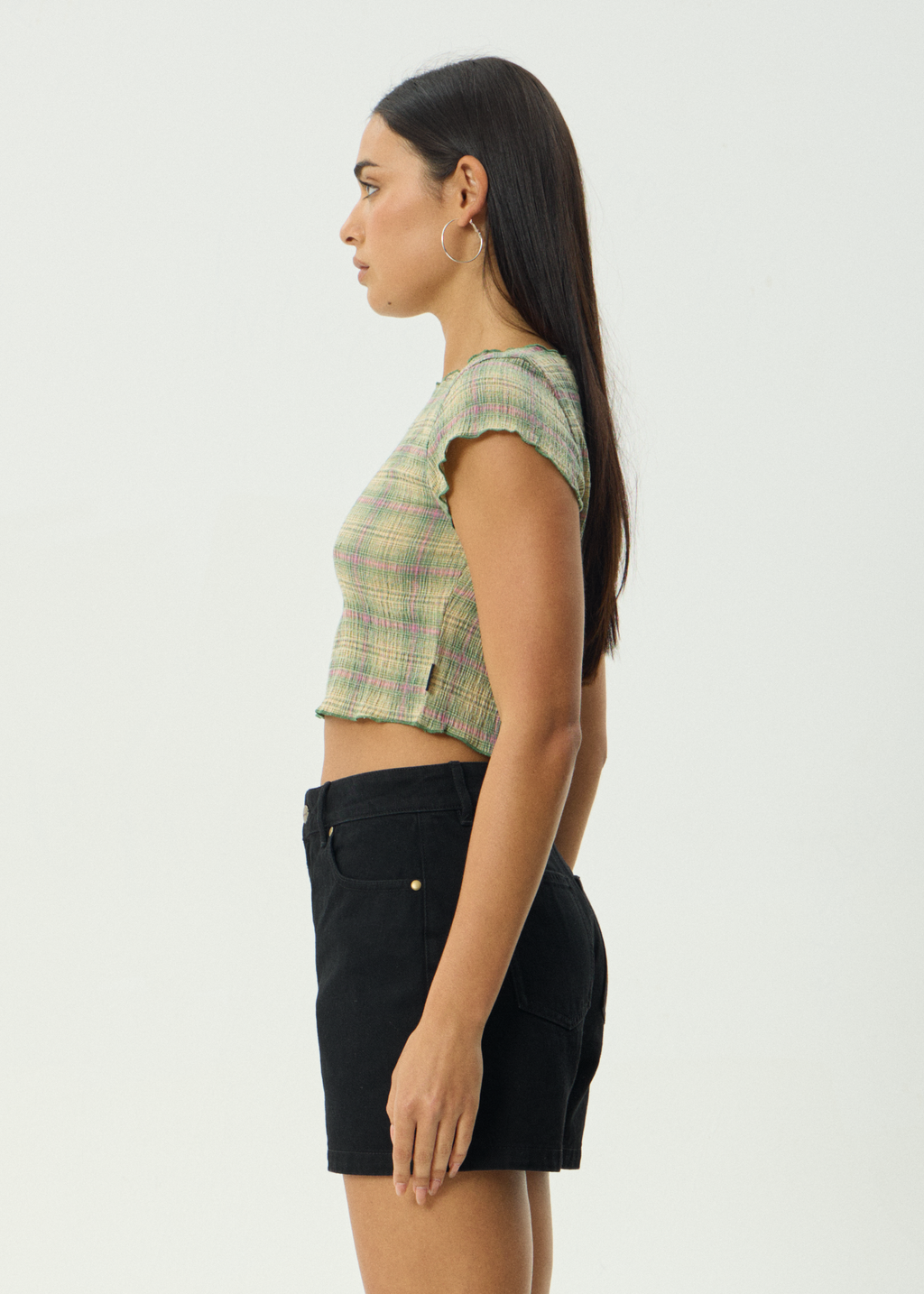 AFENDS Womens Darcy Position - Seersucker Top - Green Check