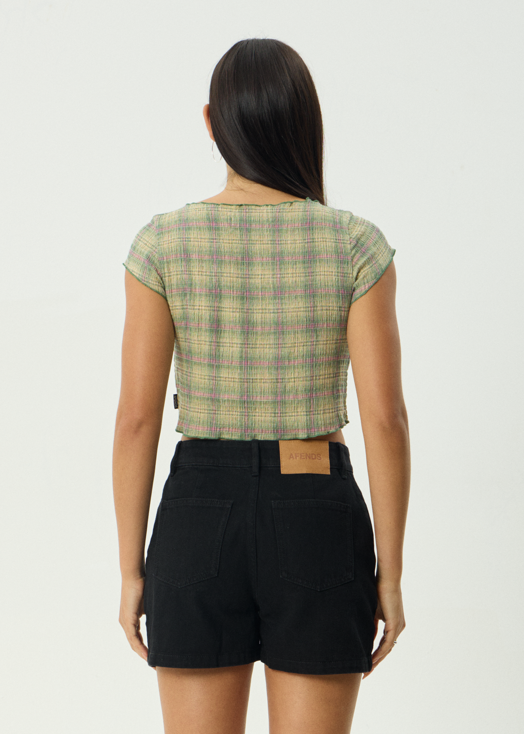 AFENDS Womens Darcy Position - Seersucker Top - Green Check
