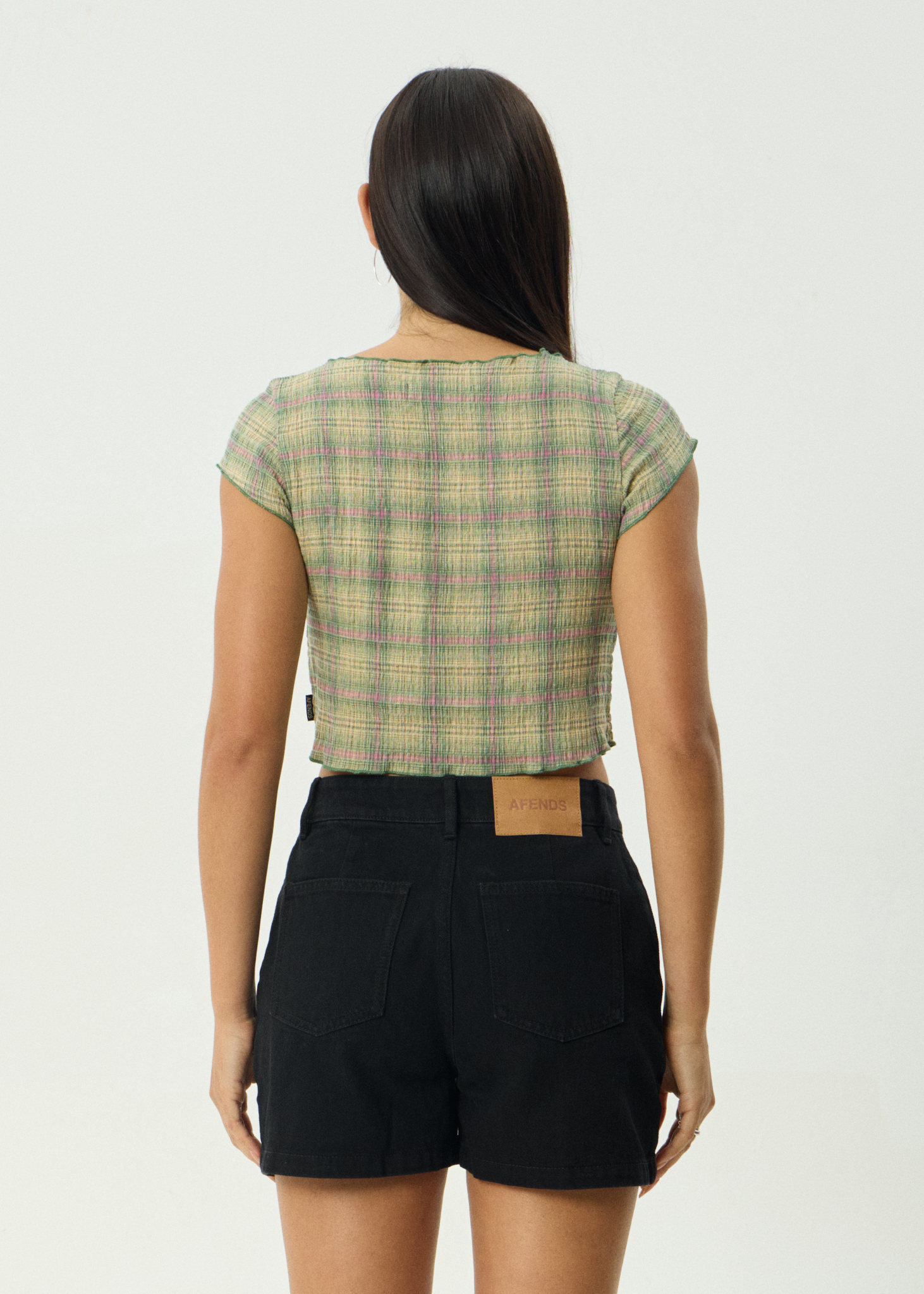 AFENDS Womens Darcy Position - Seersucker Top - Green Check