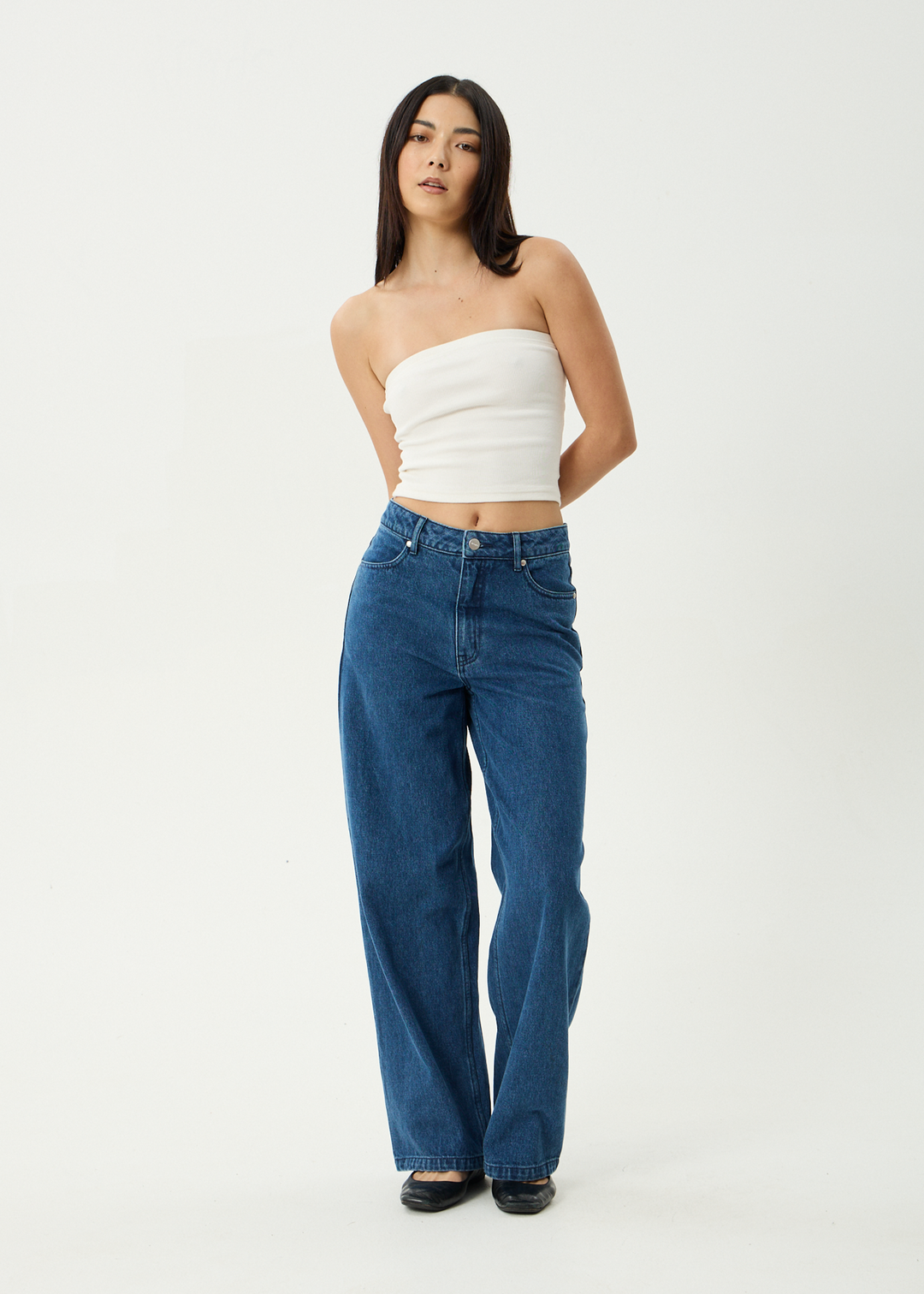 AFENDS Womens Bella - Denim Wide Leg Baggy Jean - Authentic Blue