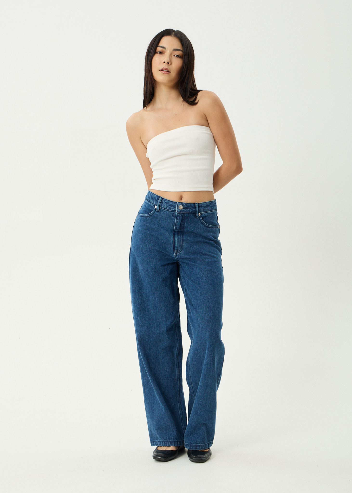 AFENDS Womens Bella - Denim Wide Leg Baggy Jean - Authentic Blue