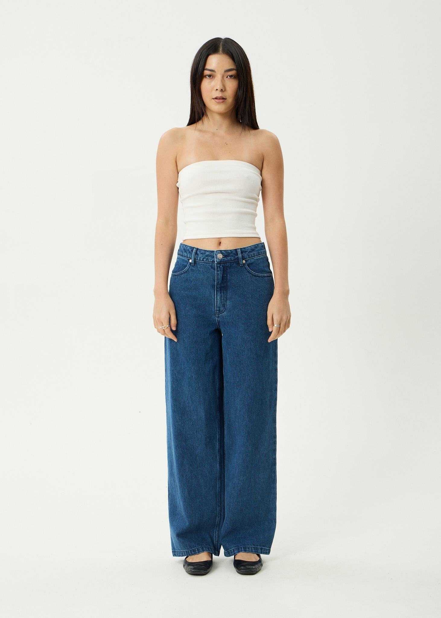 AFENDS Womens Bella - Denim Wide Leg Baggy Jean - Authentic Blue