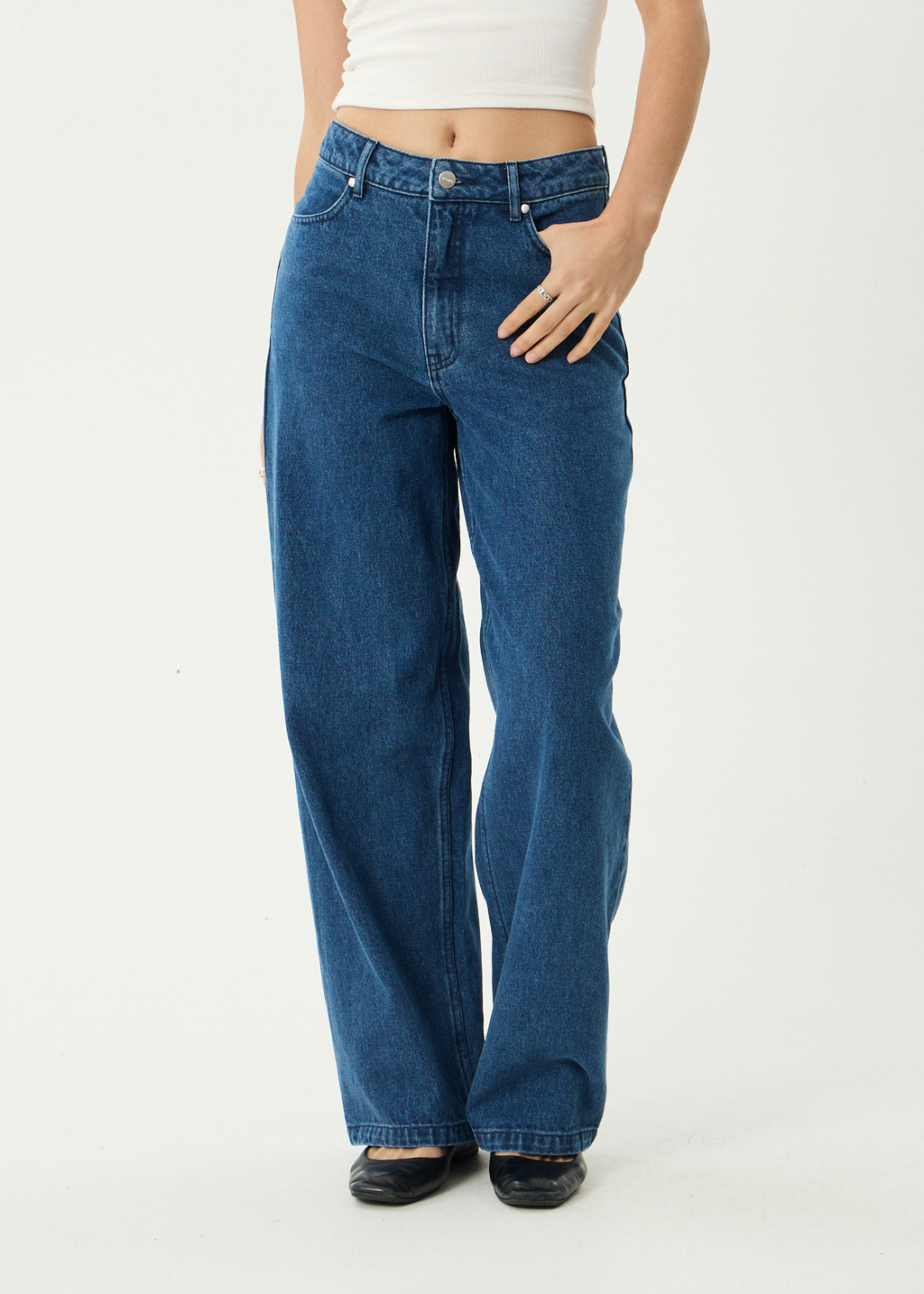 AFENDS Womens Bella - Denim Wide Leg Baggy Jean - Authentic Blue