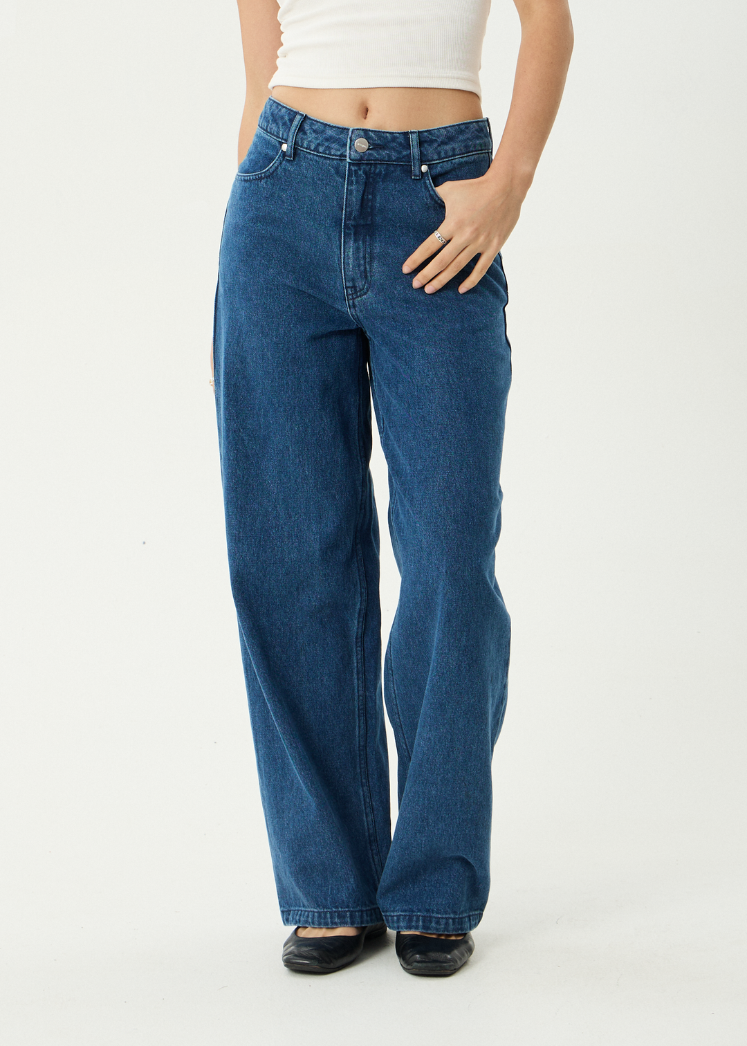 AFENDS Womens Bella - Denim Wide Leg Baggy Jean - Authentic Blue