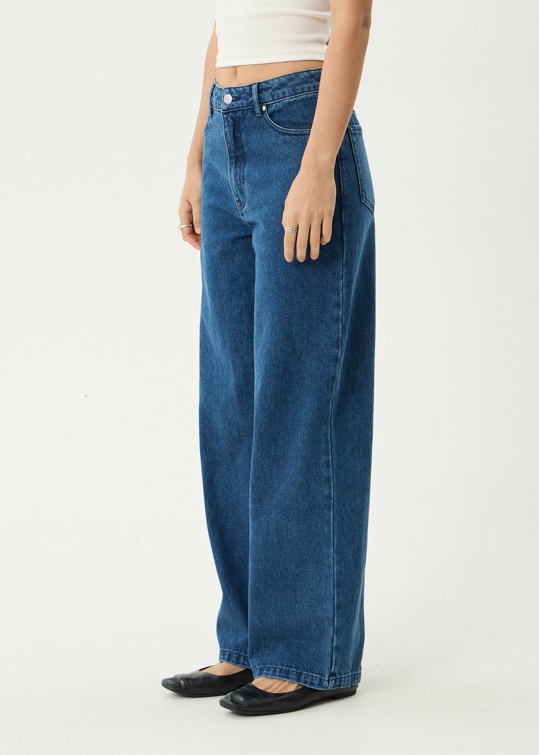 AFENDS Womens Bella - Denim Wide Leg Baggy Jean - Authentic Blue