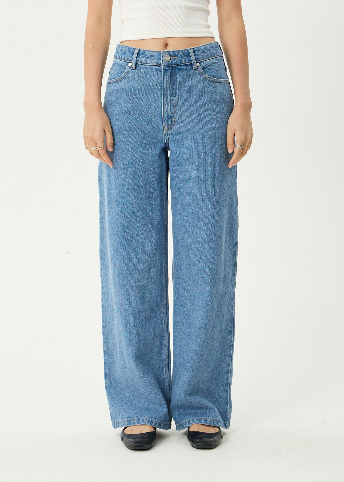 AFENDS Womens Bella - Denim Wide Leg Baggy Jean - Worn Blue