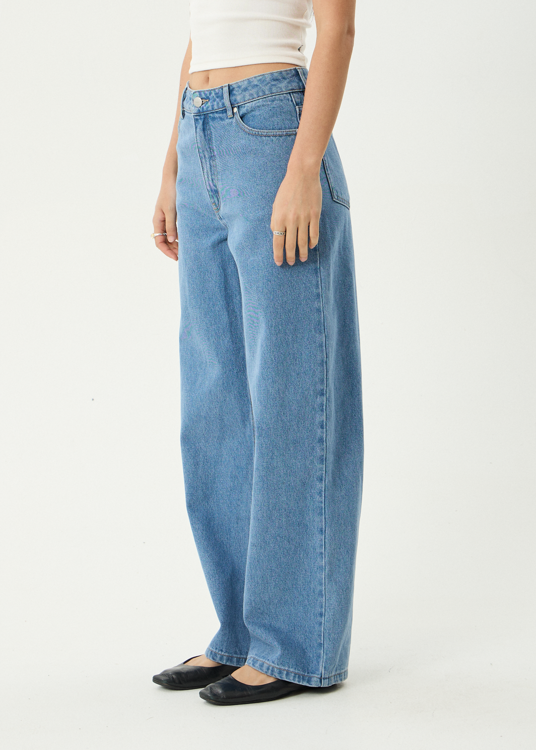 AFENDS Womens Bella - Denim Wide Leg Baggy Jean - Worn Blue