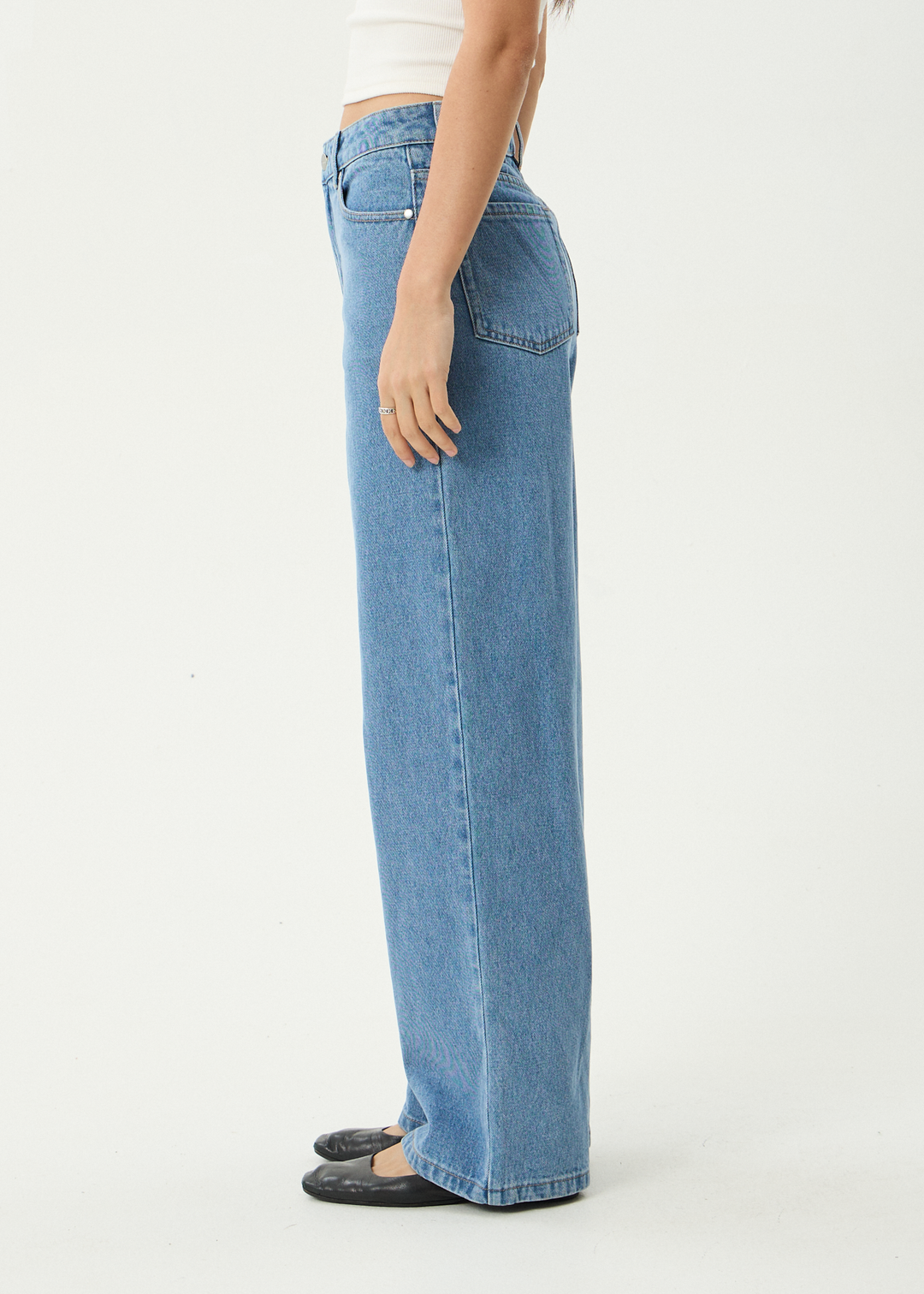 AFENDS Womens Bella - Denim Wide Leg Baggy Jean - Worn Blue