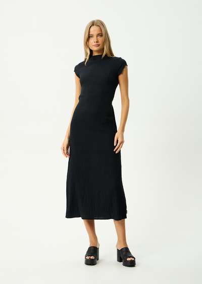 AFENDS Womens Focus Elodie - Seersucker Midi Dress - Black
