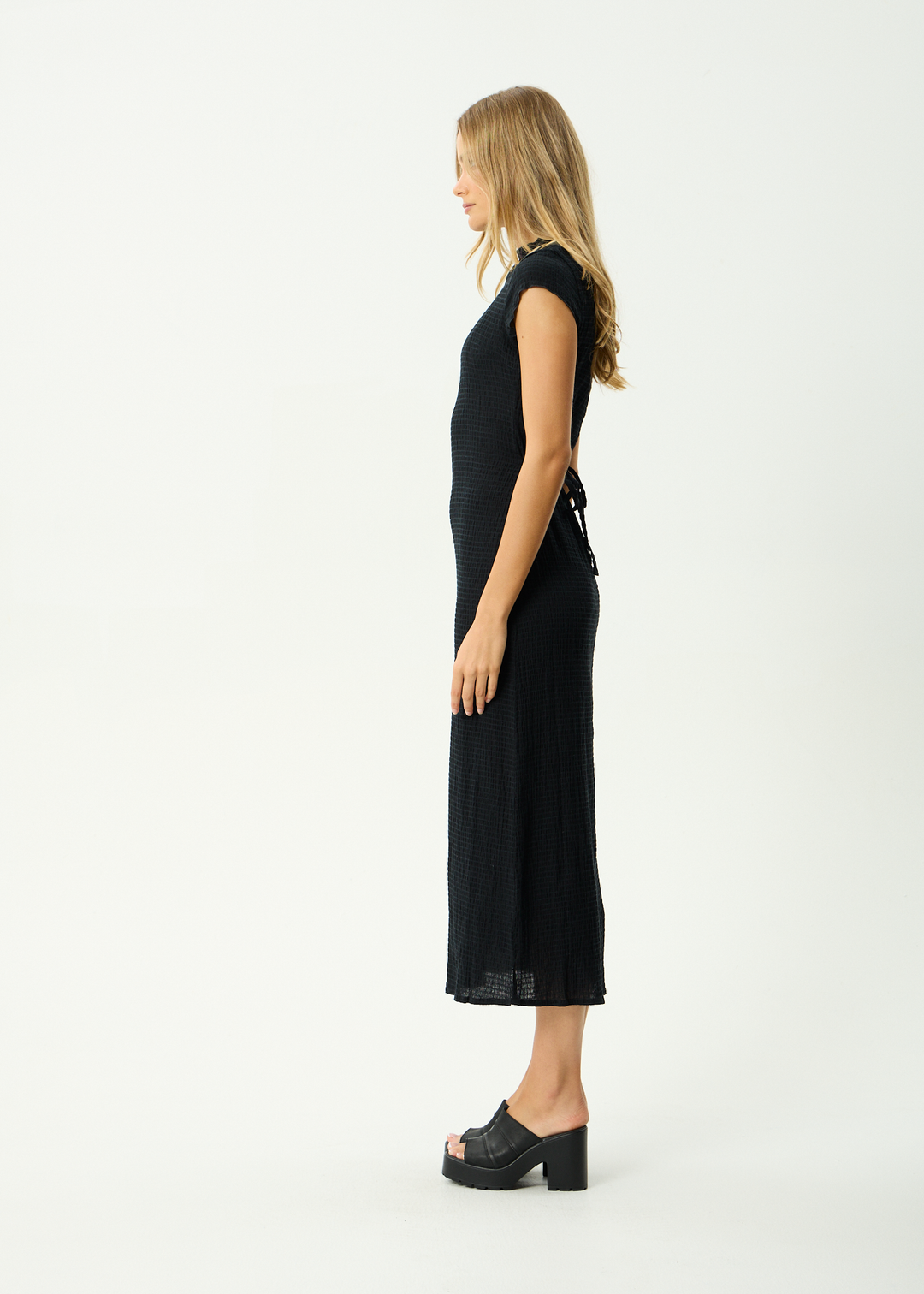 AFENDS Womens Focus Elodie - Seersucker Midi Dress - Black