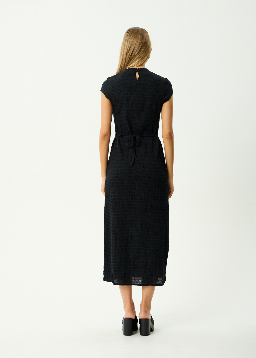 AFENDS Womens Focus Elodie - Seersucker Midi Dress - Black