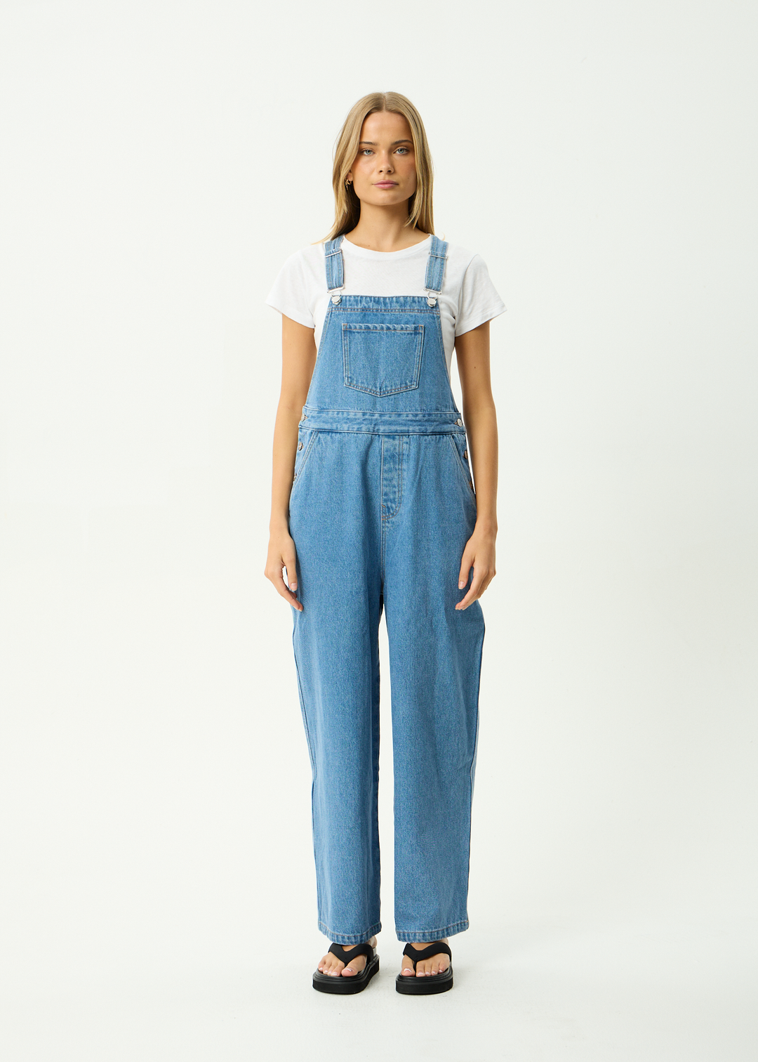 AFENDS Womens Louis - Denim Oversized Overalls - Worn Blue