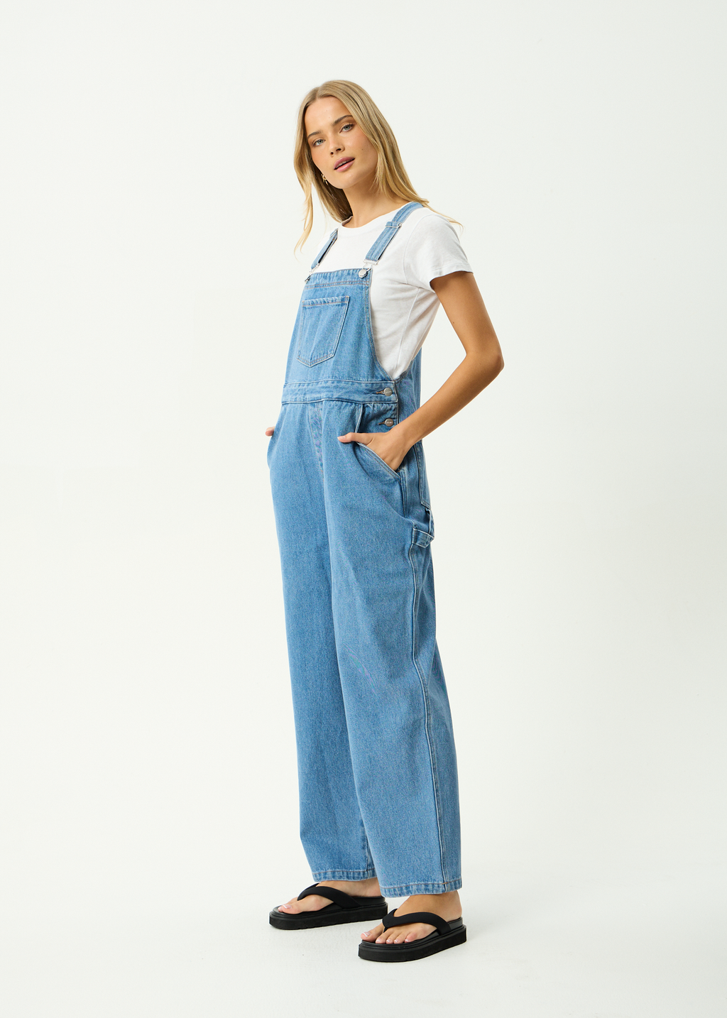 AFENDS Womens Louis - Denim Oversized Overalls - Worn Blue