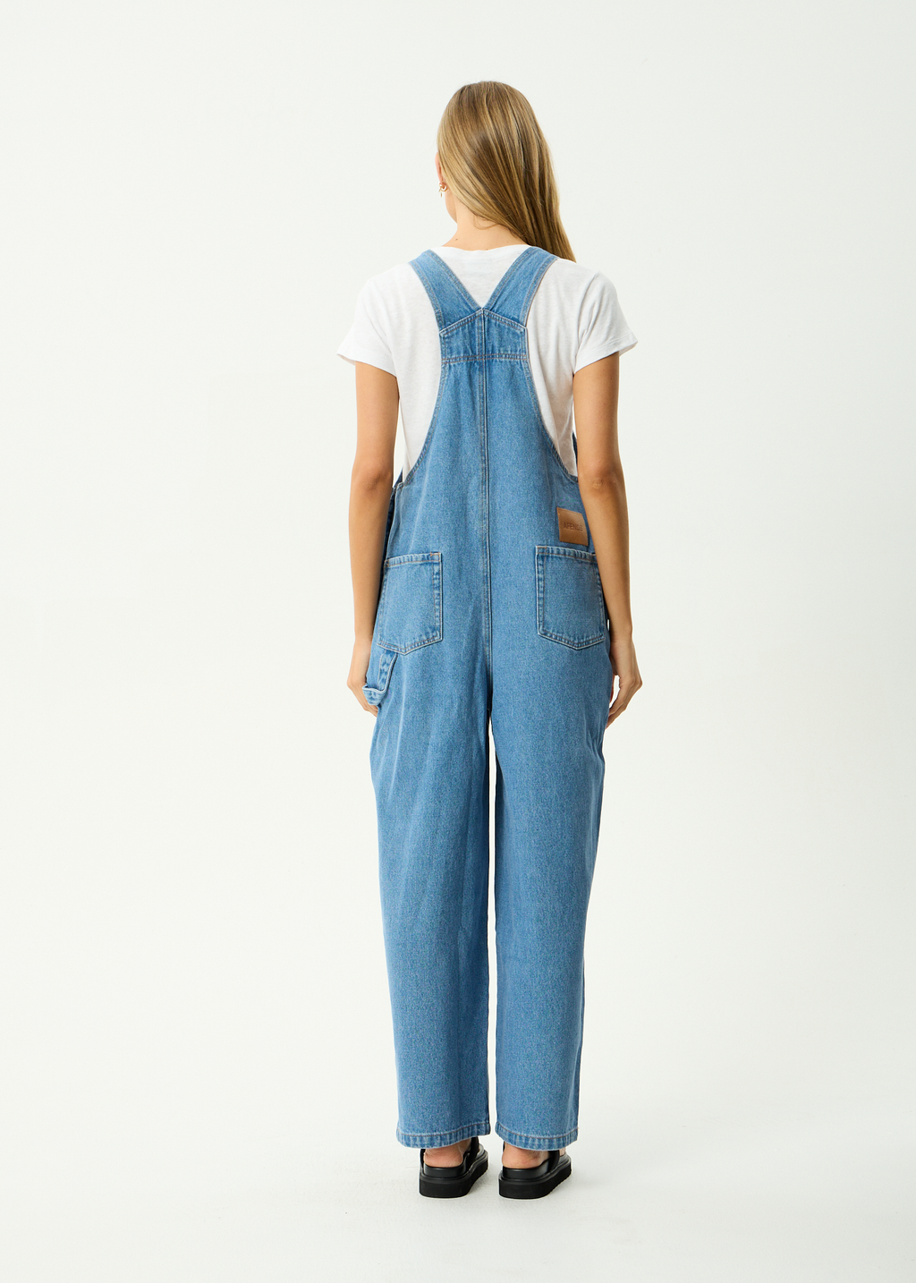 AFENDS Womens Louis - Denim Oversized Overalls - Worn Blue