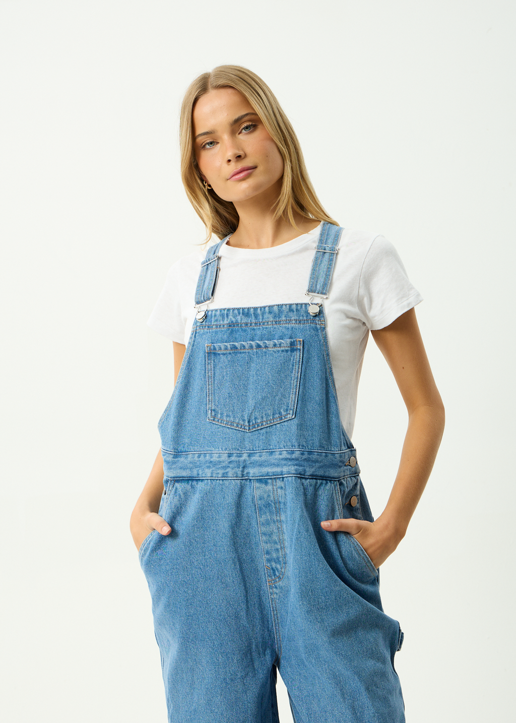AFENDS Womens Louis - Denim Oversized Overalls - Worn Blue