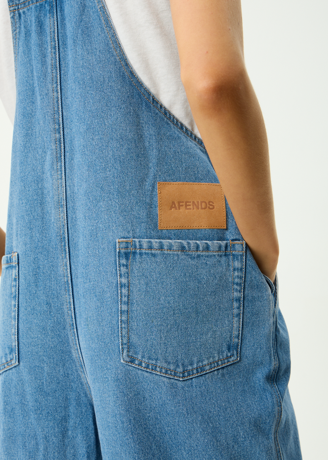 AFENDS Womens Louis - Denim Oversized Overalls - Worn Blue